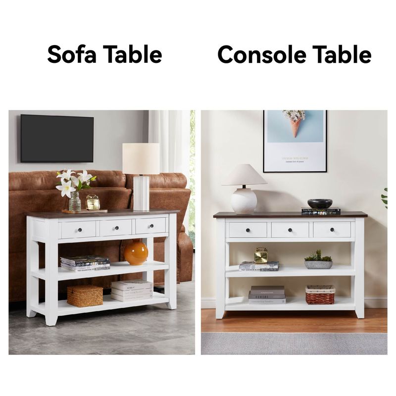 Retro Design Console Table With Two Open Shelves, Pine Solid Wood Frame And Legs For Living Room_voghion.com
