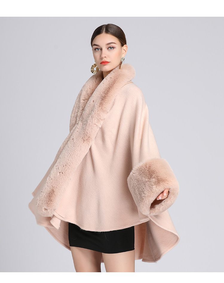 Mantella con collo in pelliccia grande taglia cardigan lavorato a maglia cappotto donna_voghion.com