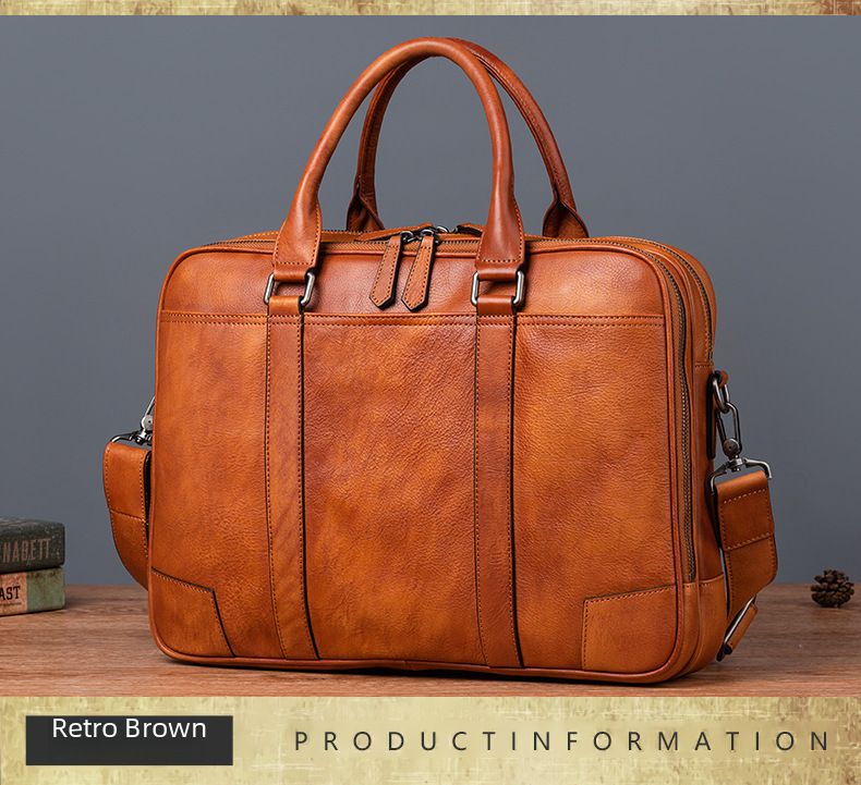 Men's Multi-compartment Briefcase Head-layer Tree-height Vegetable-tanned Cowhide Vintage Casual Briefcase_voghion.com