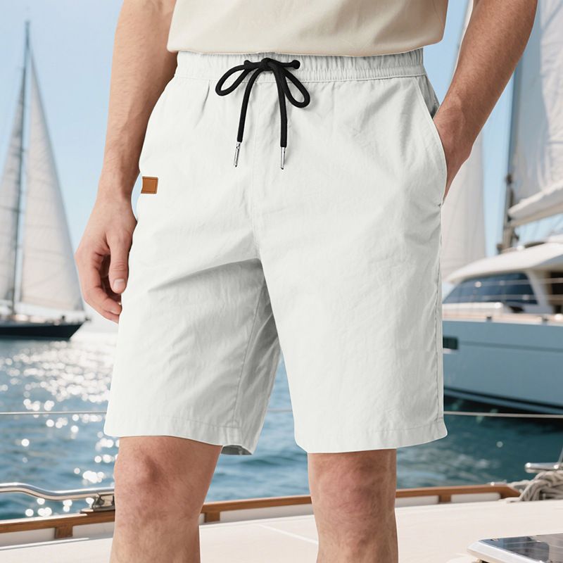 Pantalones de playa para hombre, de verano, informales, ligeros y lujosos, de cinco puntos, con cordón cruzado, talla grande_voghion.com