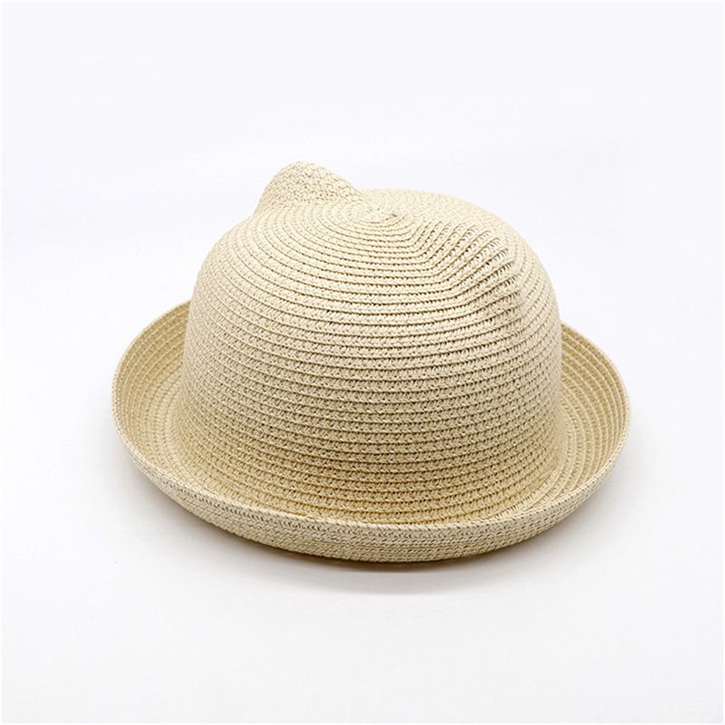 Nuovi arrivi carino con orecchie estate paglia maglia bambino ragazza ragazzo bambini snapback berretto da baseball bambini spiaggia cappello da sole_voghion.com