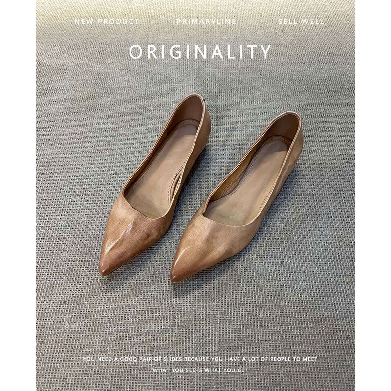 Super Soft Sheepskin Genuine Leather Pointed Toe Elegant Single Women's Shallow Commuting Slip-On French Simple Work_voghion.com