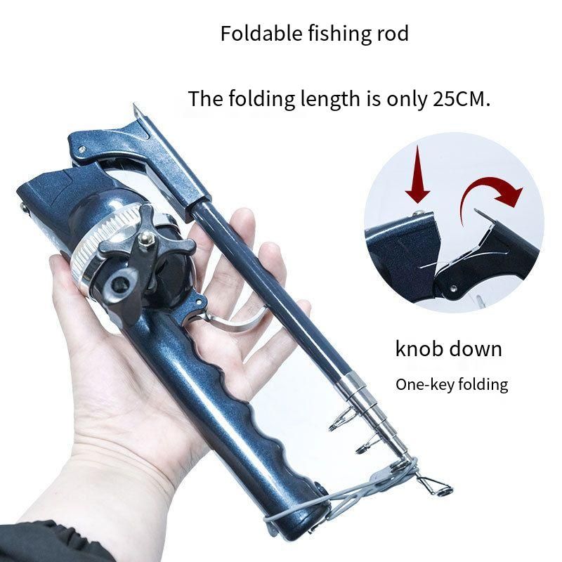 Canne à pêche ultra courte et pliable avec moulinet intégré pour lancer longue distance_voghion.com