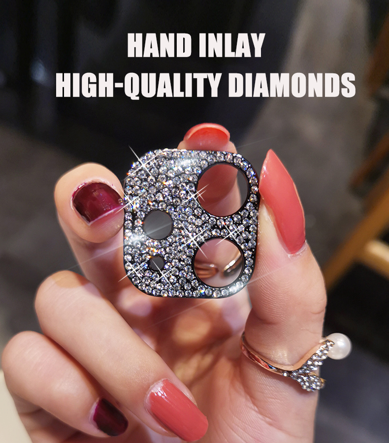 Custodia protettiva per obiettivo della fotocamera con diamante lucido Bling per iPhone 13 12 Mini 11 14 Pro Max Pellicola protettiva per schermo in metallo con strass glitter_voghion.com