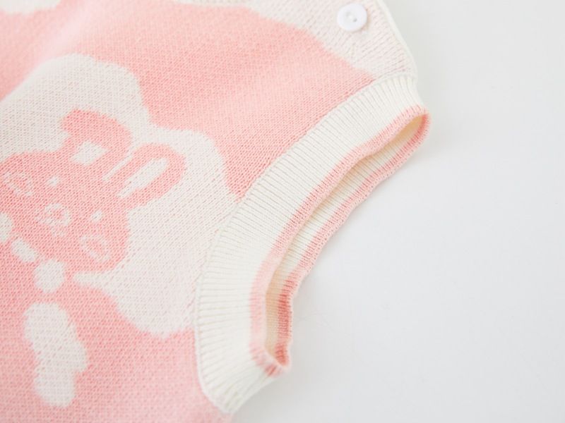 Jacquard-Pulloverweste für Mutter und Kinder, Baumwollstrickweste mit Häschen-Jacquardmuster, süße, stylische Strickjacke für Kleinkinder und kleine Mädchen (Rosa, Hellblau)_voghion.com