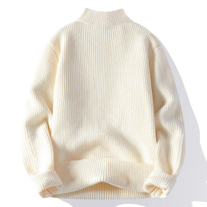 Pull coréen-japonais à col roulé mi-long boutonné en maille épaisse, coupe ample, pour hommes et femmes_voghion.com