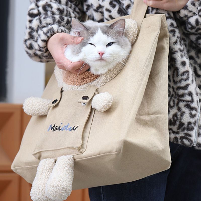 Guangying Cat Carrying Bag Breathable Large Capacity Portable Cartoon Bear Decor Pet Cat Dog Travel Carrier Outdoor Supply_voghion.com
