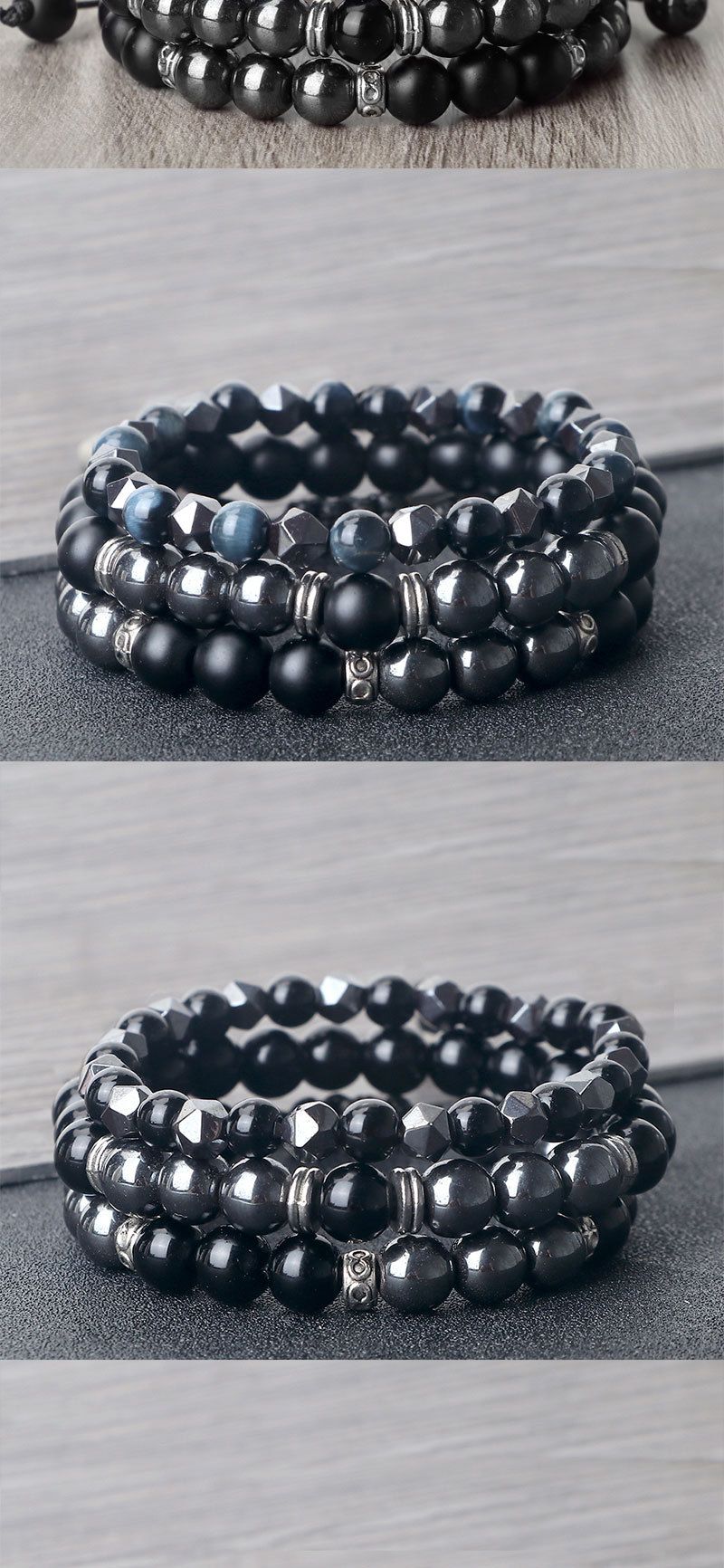 Unisex sieraden mode kralen elastische gevlochten hand touw zakelijke mannen zwarte galsteen cut-off spacer combinatie pak_voghion.com