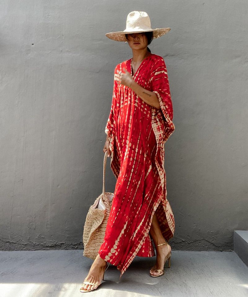 Robe de plage en rayonne pour femmes, tenue de vacances à fleurs teintes _voghion.com