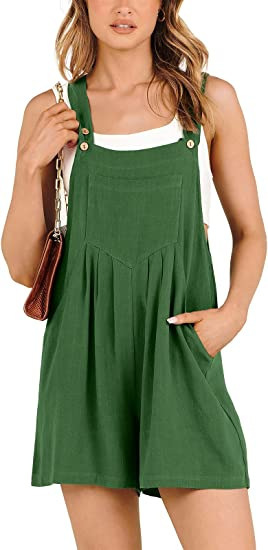 Women's pocket cotton and linen loose casual slim wide-leg jumpsuit shorts for women_voghion.com