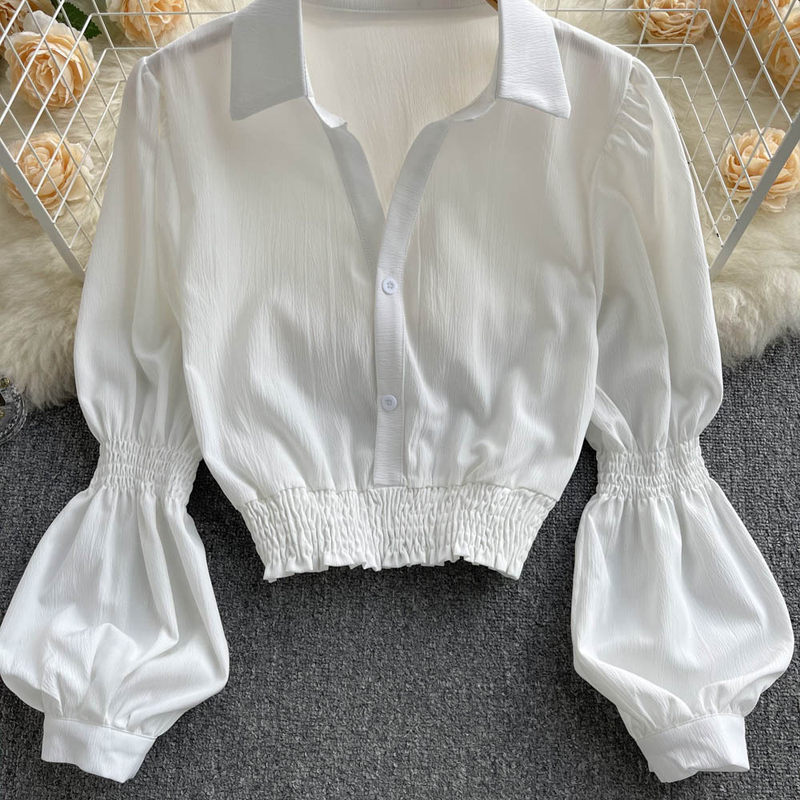 Camicie da donna con maniche a sbuffo, camicie sciancrate, corte, chic, eleganti, belle, eleganti, bianche_voghion.com