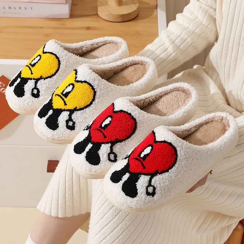 Pantofole invernali da donna con suola spessa antiscivolo Home Bad Bunny Mr. Heart, calde pantofole da uomo e da coppia, con cartoni animati_voghion.com