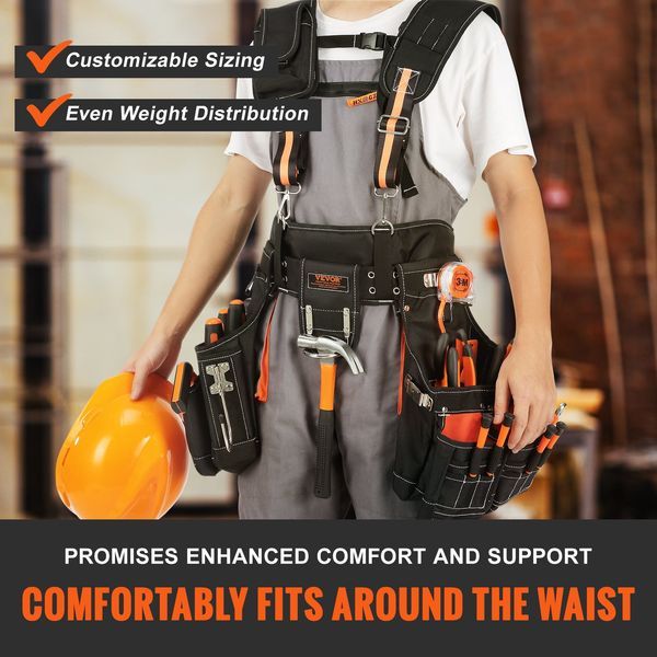 Tool Belt With Suspenders 1680D Polyester, 29 Pockets, 29-54 Inches Adjustable Waist Size, Tool Belts For Men, Heavy Duty Carpenter Tool Pouch For_voghion.com