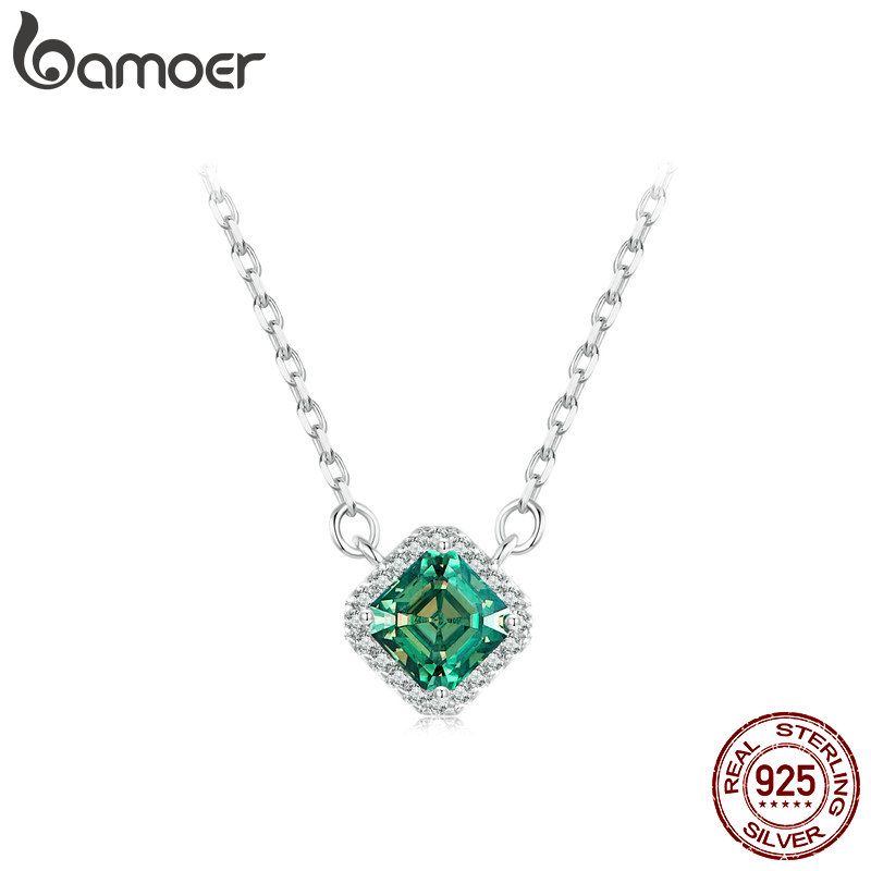 Pronta consegna BAMOER ciondolo in argento sterling con moissanite verde quadrato placcato in oro bianco VVS1 collana con diamanti da laboratorio per donna_voghion.com