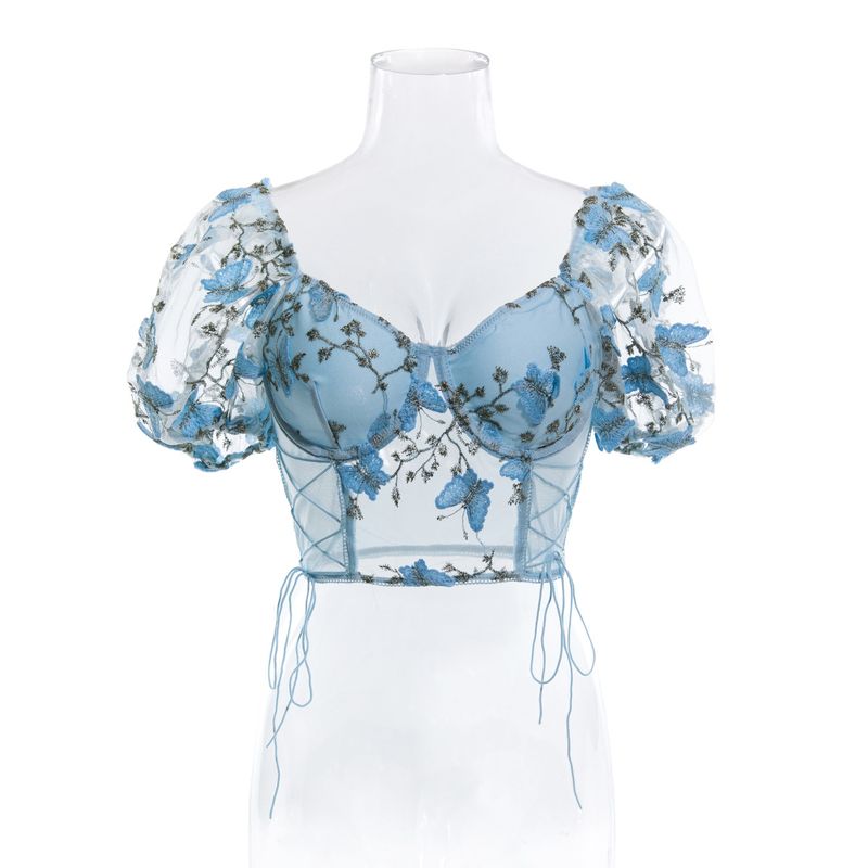 Women's Clothing Spring And Summer Puff Sleeve Hot Girl Steel Ring Lace Transparent Outer Wear High End Tube Top_voghion.com