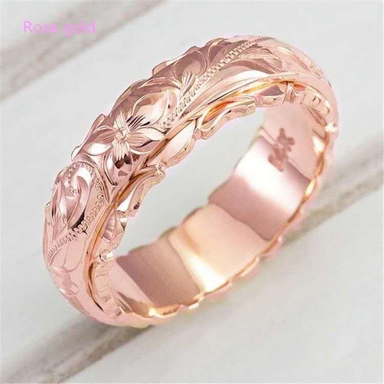 Anello con coda a forma di fiore di rosa inciso, nuovo e semplice, di Longhe_voghion.com