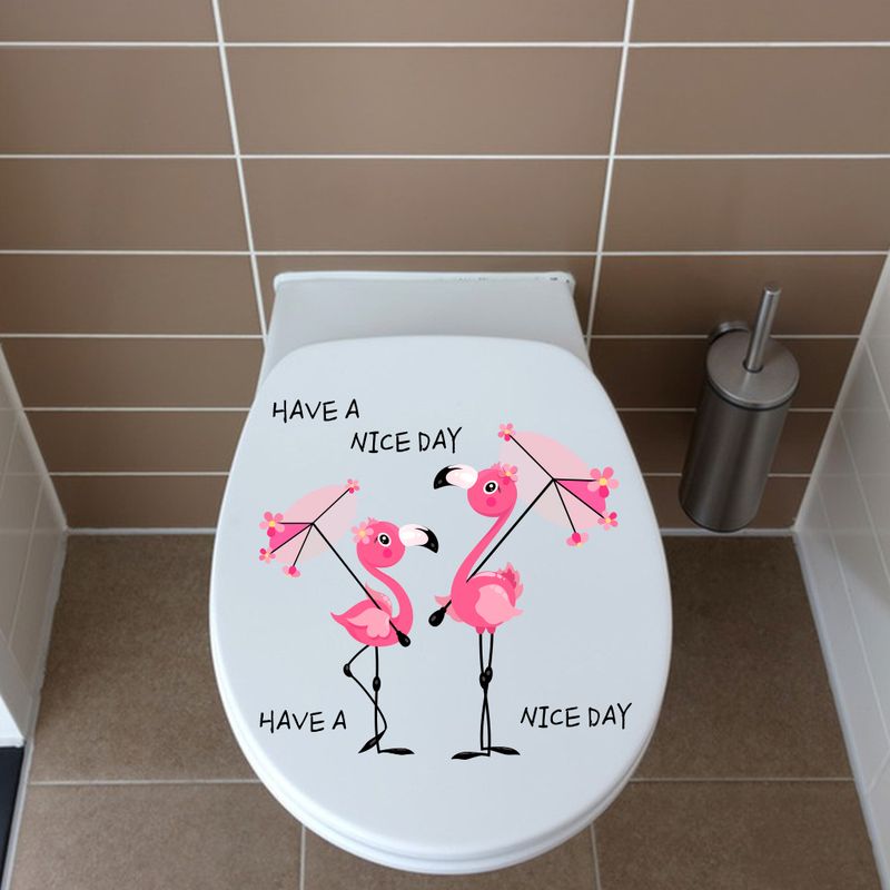 Adesivo da parete per decorazione bagno in PVC satinato con fenicottero astratto CH81188_voghion.com