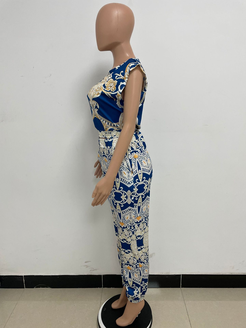 Ensemble deux pièces imprimé sans manches pour femmes, bretelles de station indépendantes, petit costume décontracté à parfum _voghion.com