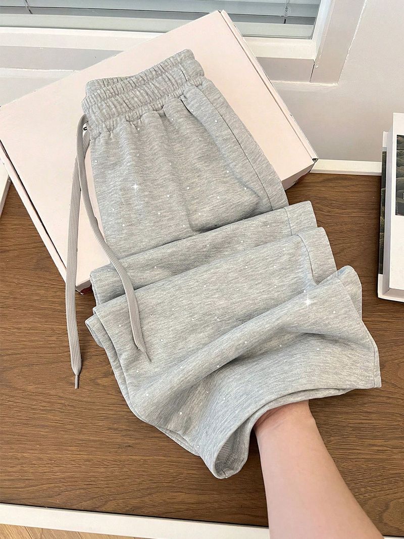 Women's Relaxed Straight Leg Pants With Drawstring Waist - Casual Elastic Waist Trousers For Everyday Comfort (Gray, S-XL)_voghion.com