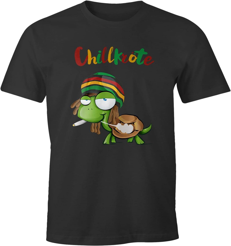 Men's T Shirt Chillturtle Turtle Rasta Hairstyle Joint Comic Style Fun Shirt Saying Funny_voghion.com