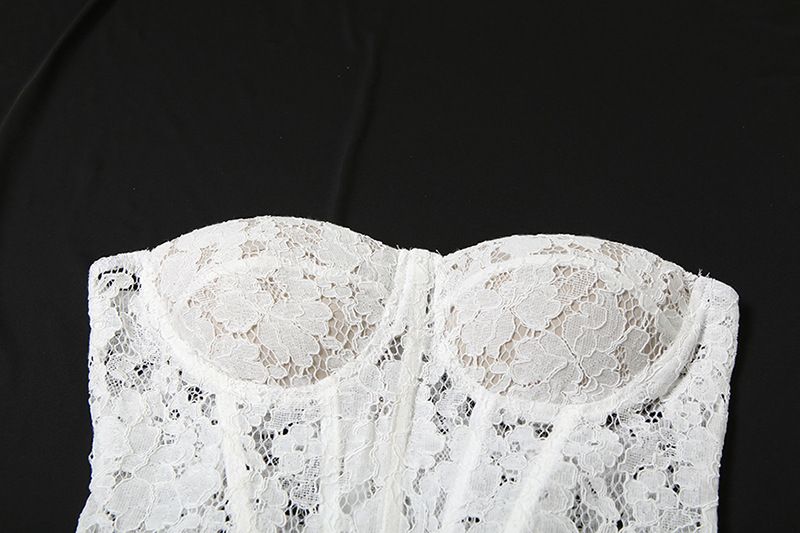 Ropa de mujer, top de tubo de encaje retro, color sólido, falda ajustada a la cadera, traje femenino_voghion.com