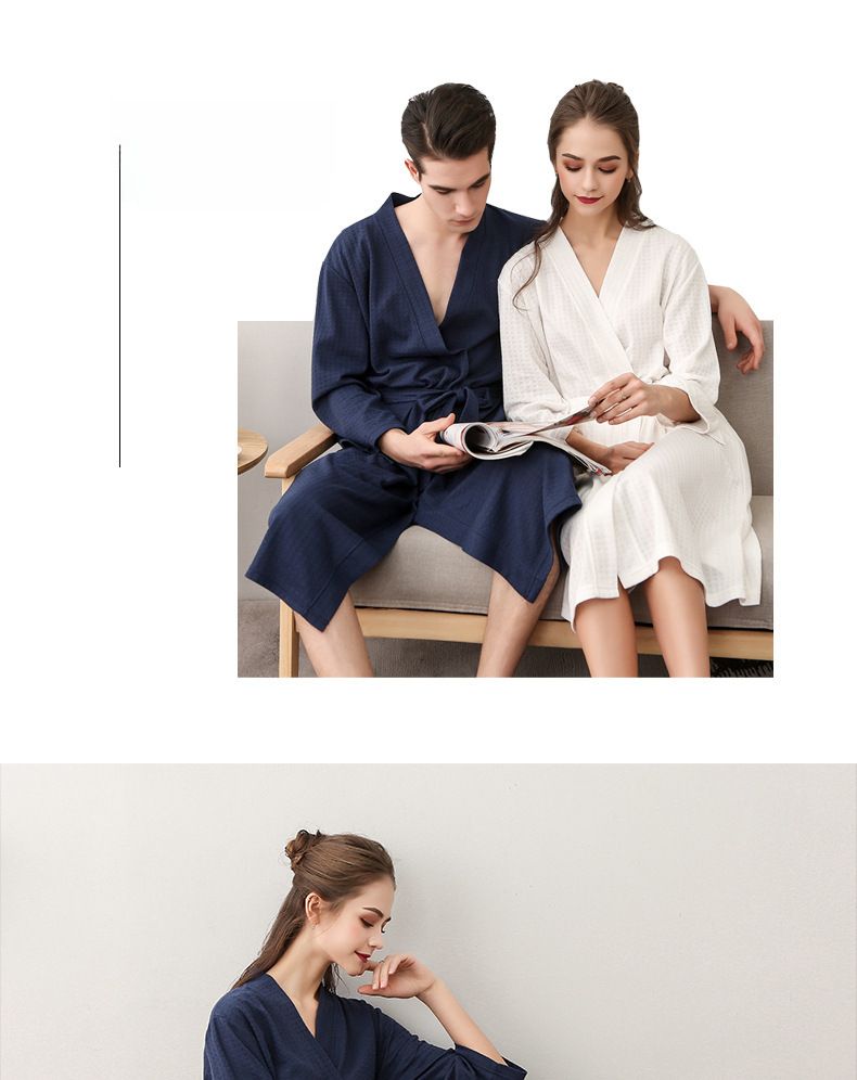 Couple's Waffle Robe - V-Neck Lightweight Bathrobe Set_voghion.com