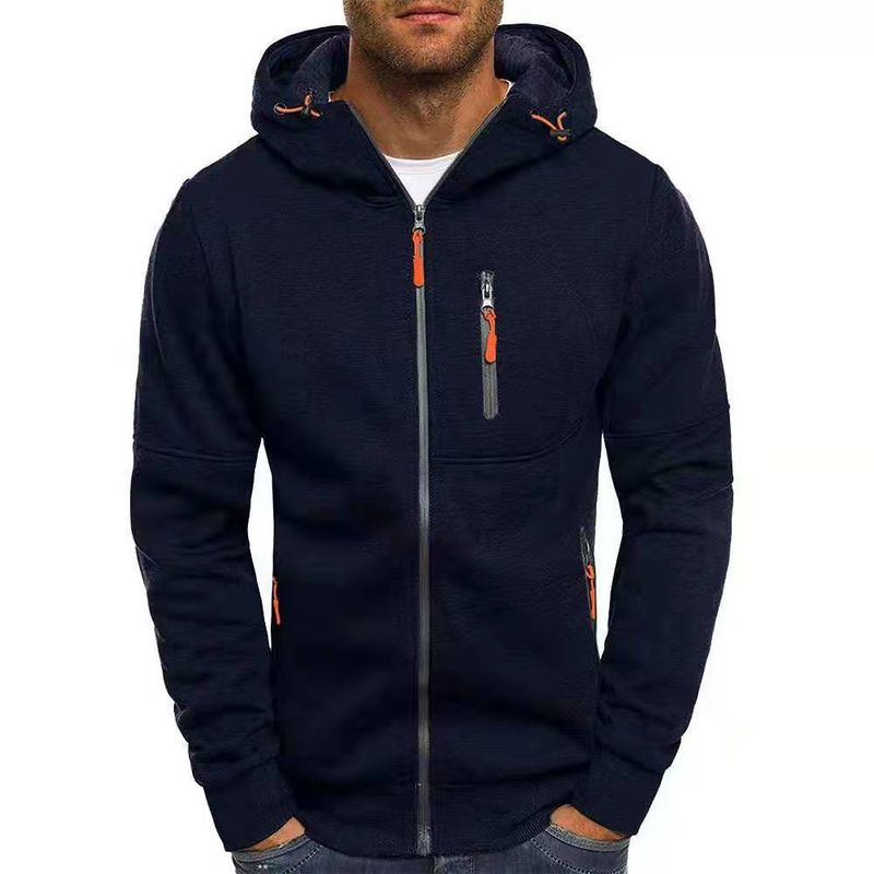 Herrenbekleidung, Fleece-gefütterter Kapuzenpullover mit Reißverschluss und Stehkragen, sportlicher Freizeitpullover (Weiß, Weinrot, Marineblau, Armeegrün, Hellgrau, Dunkelgrau)_voghion.com