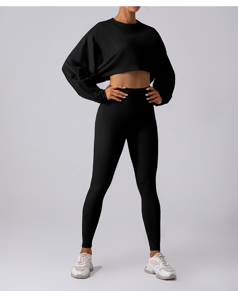 Crewneck hoodie T-shirt Sports short base Yoga running loose long sleeves frock_voghion.com