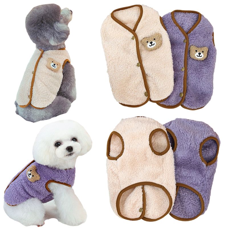 Cute Clothes With Bear Pattern Small And Medium Dogs, Vest, Warm Jacket For Puppies, French Photography, Pet Supplies By PawParty Store_voghion.com