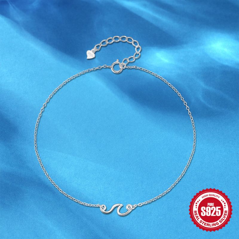 Fashion Summer Style S Pure Silver Adjustable Wave Shape Personality Versatile Daily Small Anklet_voghion.com