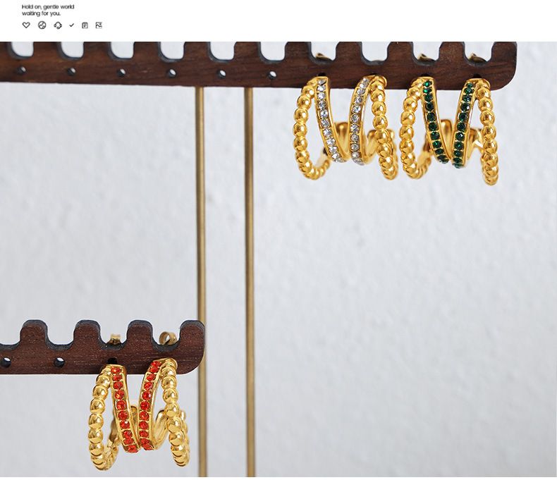 Orecchini a doppio cerchio in acciaio al titanio con zirconi cubici e design a onda, ipoallergenici, leggeri, per donna_voghion.com