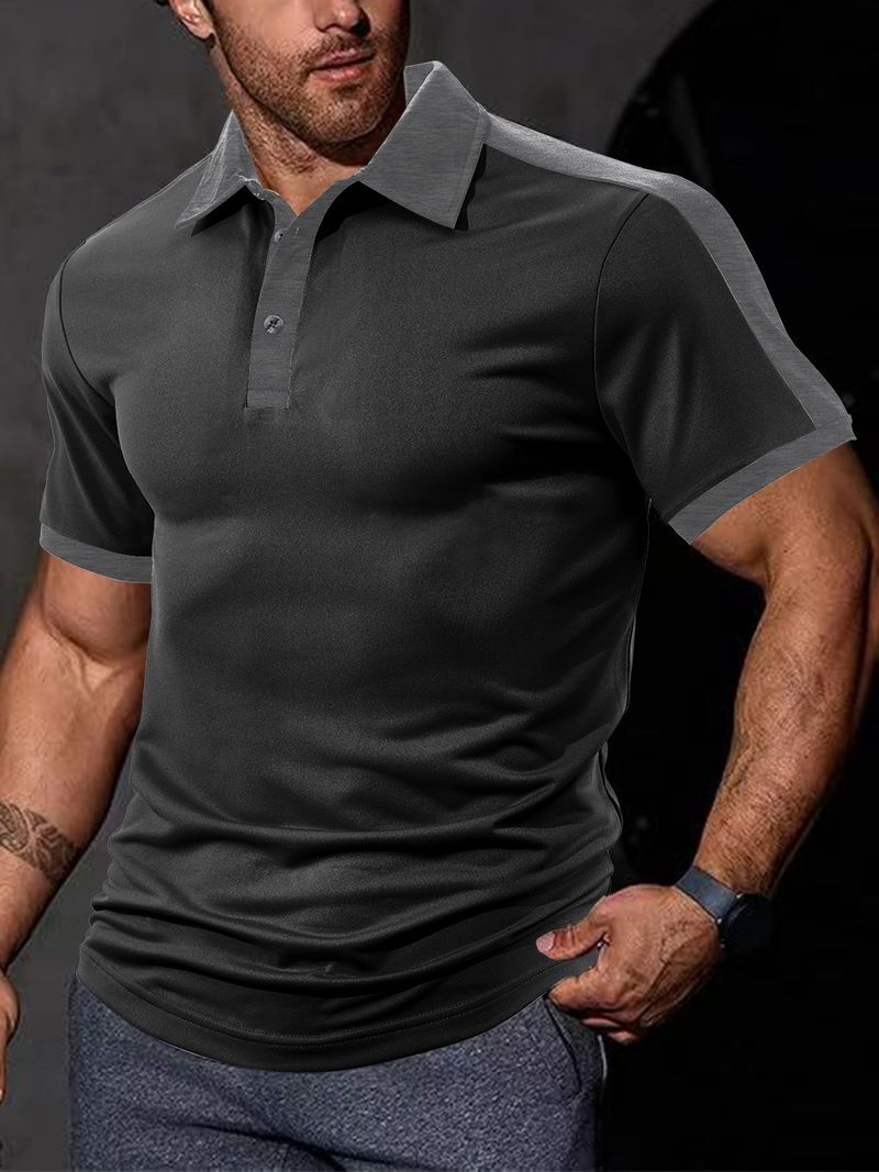 Polo da uomo a maniche corte in twill di cotone perlato, casual, estivo, di qualità imbattibile, con colletto._voghion.com