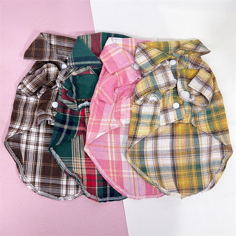 Vestiti per animali domestici Teddy Pomerania Cani di piccola e media taglia Versatile Plaid Gatto Comoda camicia_voghion.com