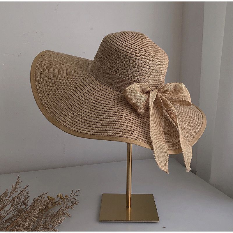Sombrero de paja de verano de moda para mujer, sombrero de Panamá de ala ancha con lazo, sombrero plegable para exteriores para playa y sol_voghion.com