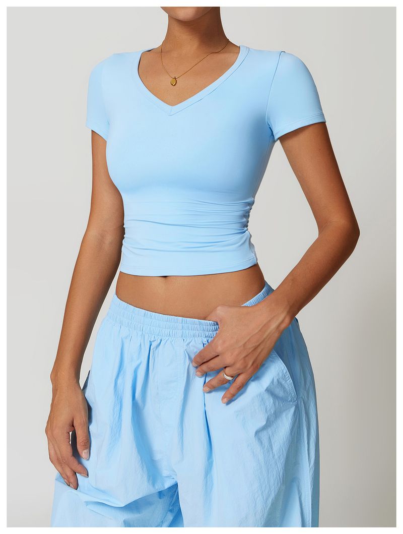 Vêtements pour femmes, haut de yoga moulant à manches courtes, résistant aux chocs, pour la course à pied, le Pilates, le fitness, le sport, le séchage rapide_voghion.com