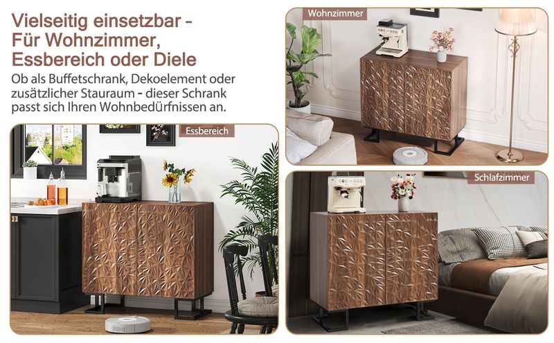 Credenza 80x78 cm Walnussoptik, cassettiera con apertura a pressione, metallo, design moderno_voghion.com