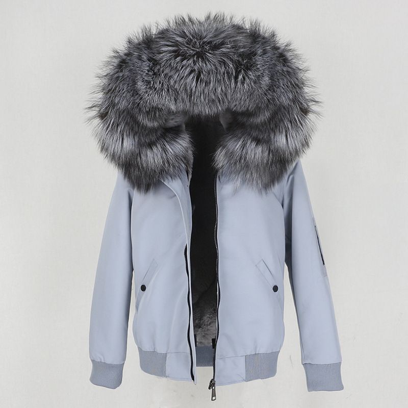 Abbigliamento donna nuovo parka con fodera in pelliccia artificiale ispessita, giacca con collo in pelliccia di volpe vera staccabile, cappotto di pelliccia_voghion.com