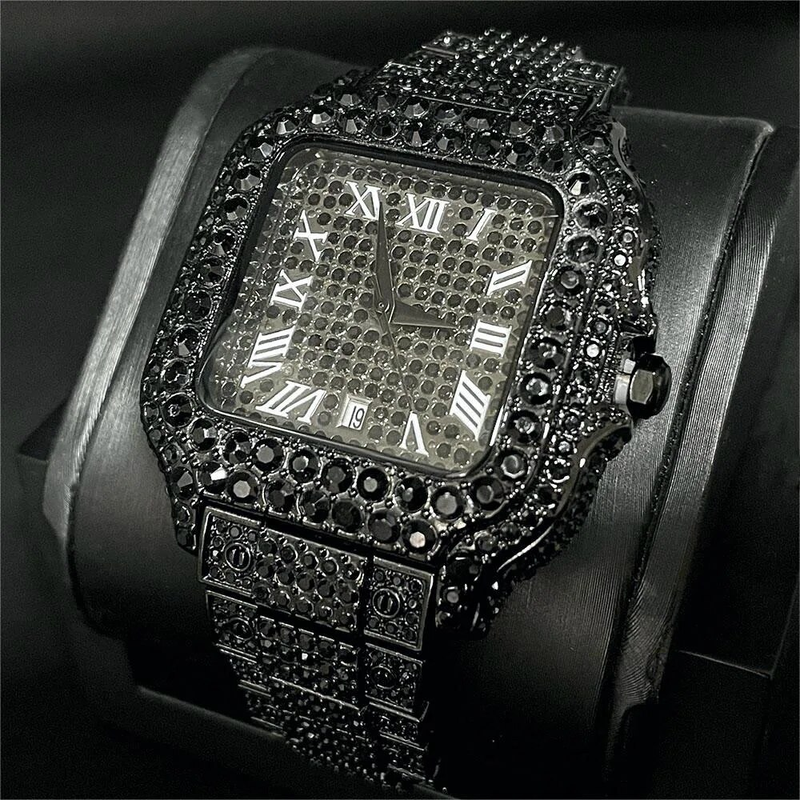 MissFox - Men's Luxury Quartz Watch, Date Present, Hip Hop, Ice Diamond, Shiny, Square, Direct Shipping_voghion.com