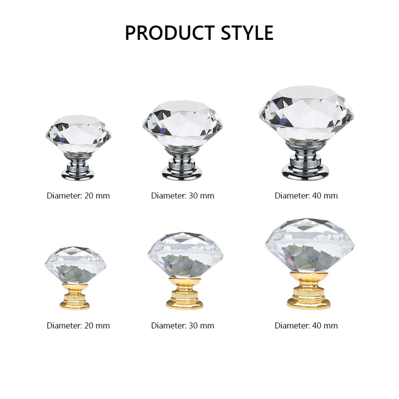 1/10pcs 20-40mm Gold Silver Base Diamond Shape Crystal Glass Knobs Clear Cupboard Pulls Drawer Knobs Kitchen Cabinet Handles_voghion.com