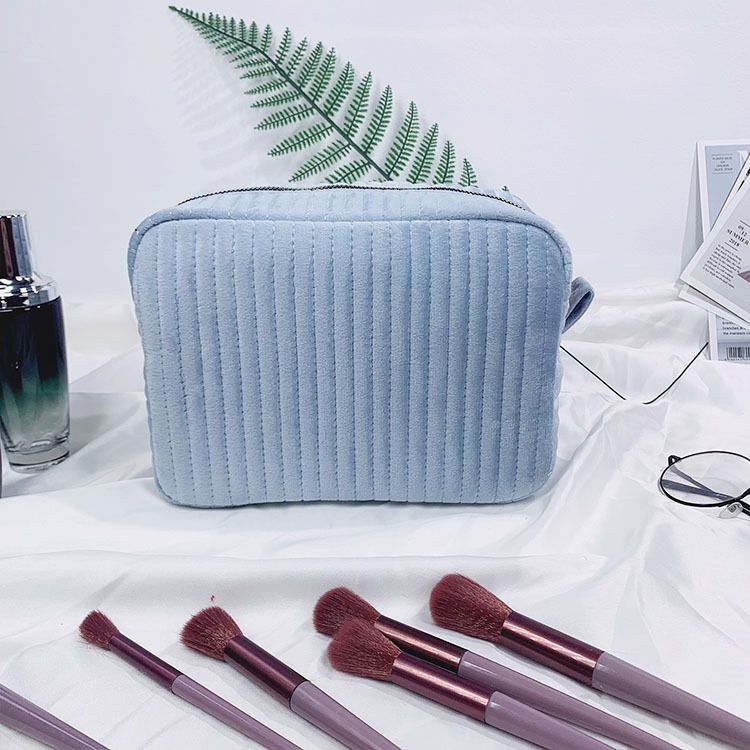 Make-up-Tools & Zubehör Gesteppte gestreifte Kosmetiktasche Flanell-Baumwolle Kosmetik-Aufbewahrungs-Clutch-Tasche Make-up-Zubehör-Aufbewahrungstasche_voghion.com