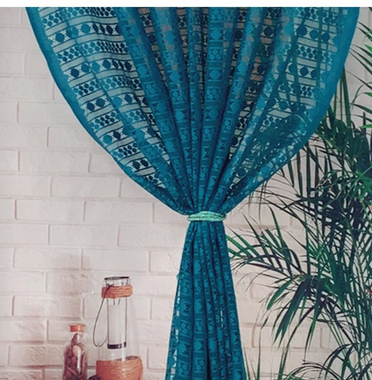 Blue Dot Lace Door Curtain – Elegant Sheer Panel For Living Room & Bedroom (150x200cm, American Style)_voghion.com