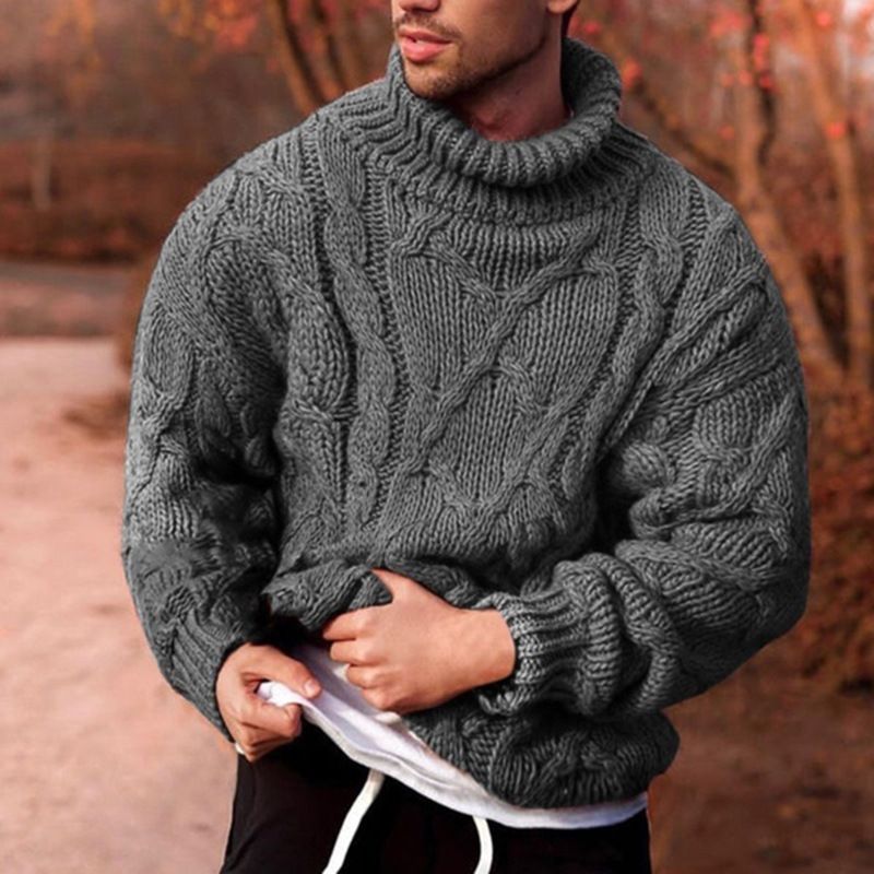Roupas masculinas outono e inverno moda casual torcido gola alta suéter masculino suéter masculino_voghion.com