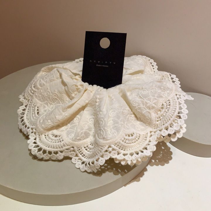 New Korean White Heavy-duty Lace Headband With High-end And Stylish Double Layered French Large Intestine Loop_voghion.com