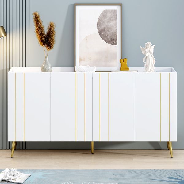 ON-TREND Luxurious Shoe Cabinet With 5 Metal Legs, Modern TV Stand With 4 Adjustable Shelves For TVs Up To 70', Minimalist Sideboard Cabinet With Go_voghion.com