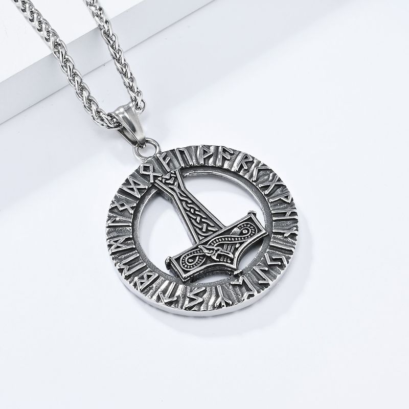 Retro severský vikingský náhrdelník z nerezové oceli s runami a Thorovým kladivem, osobností a kulturou, přívěskem s runovým textem_voghion.com