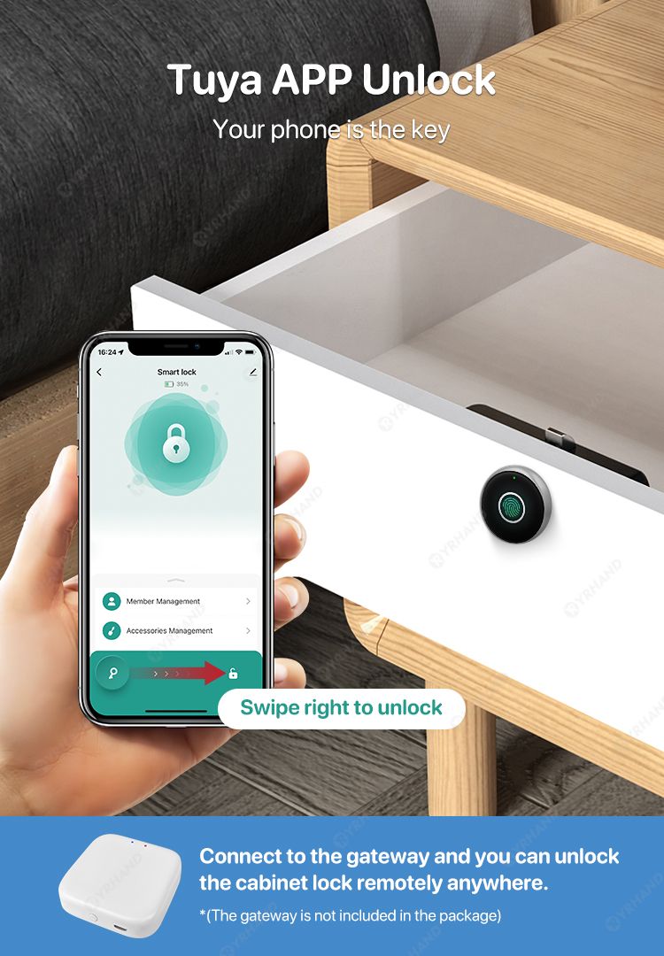 Zinc alloy Tuya APP Fingerprint Biometric Electronic Lock for Furniture Drawer Cabinet locker smart intelligent locks_voghion.com