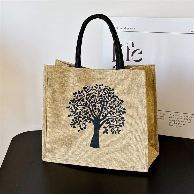 Beach Bag Large Capacity Linen Bag Women's Linen Carrying Mommy Bag Student Class Shoulder Tote Bag_voghion.com