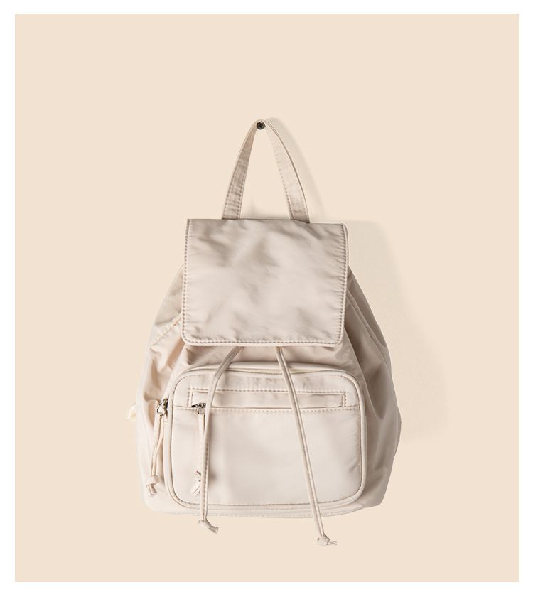 Nylon backpack for girls, large capacity college style multi pocket drawstring backpack, women's high-end feel_voghion.com