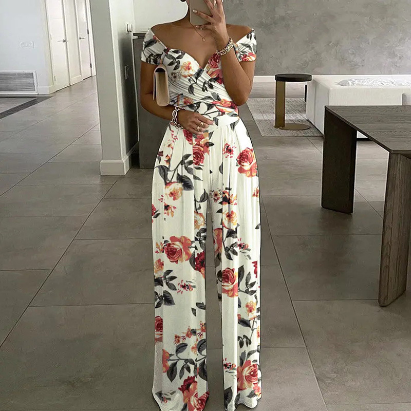 Női Ruházat divat temperamentum elegáns ingázás nyomott széles szárú jumpsuit_voghion.com