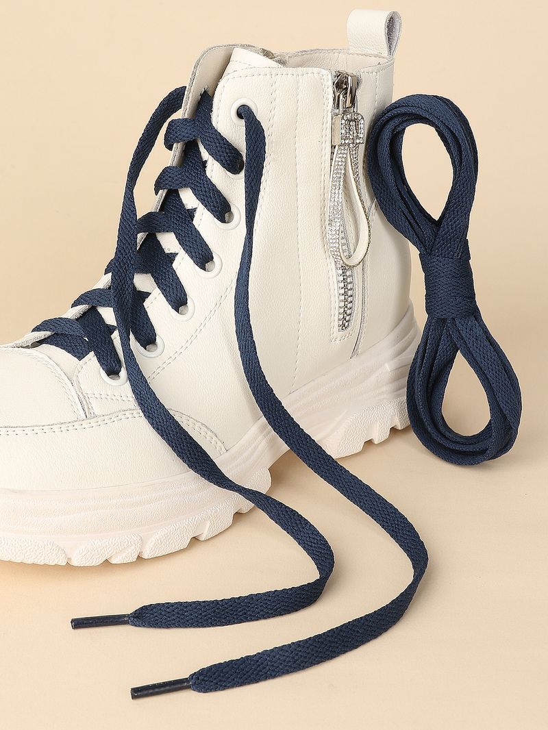 Lacci per scarpe bianchi in poliestere a trama semplice, lacci per scarpe da ginnastica bianchi piatti e colorati_voghion.com
